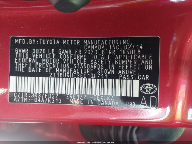 Aukcja sprzedaży 2014 Toyota Corolla S Plus, vin: 2T1BURHE3EC108711, numer aukcji: 45221861