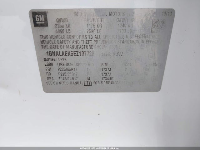 Chevrolet EQUINOX LS 2014 1GNALAEK5EZ107728 Image 9
