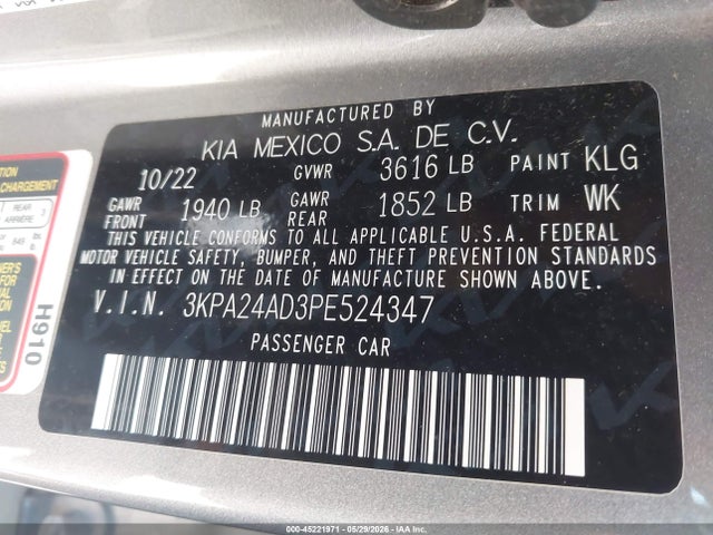 Aukcja sprzedaży 2023 Kia Rio S, vin: 3KPA24AD3PE524347, numer aukcji: 45221971