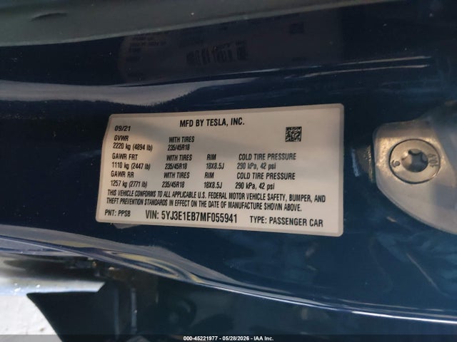 Tesla Model 3 Long Range 2021 5YJ3E1EB7MF055941 Image 9