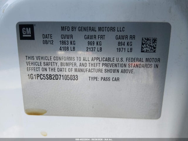 Продаж на аукціоні авто 2013 Chevrolet Cruze 1lt Auto, vin: 1G1PC5SB2D7105033, номер лоту: 45222034