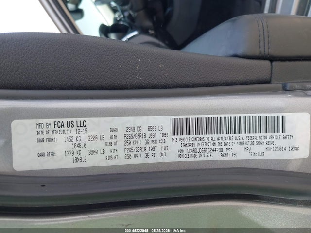 Продаж на аукціоні авто 2015 Dodge Durango Limited, vin: 1C4RDJDG6FC244798, номер лоту: 45222045