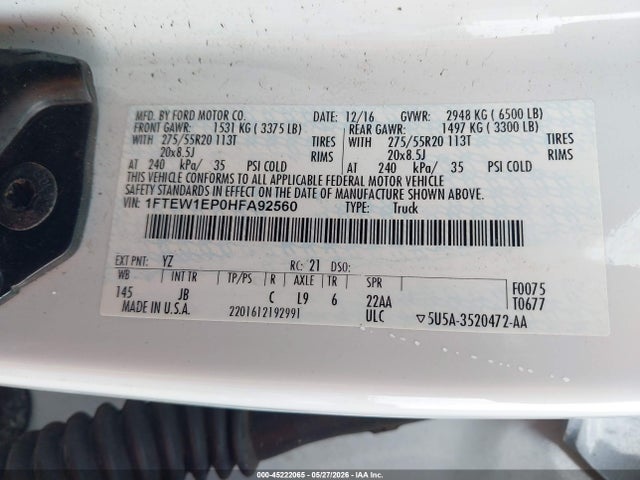 Продаж на аукціоні авто 2017 Ford F-150 Xlt, vin: 1FTEW1EP0HFA92560, номер лоту: 45222065