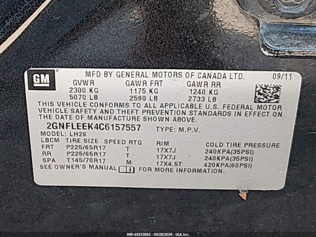2012 Chevrolet Equinox 1lt მანქანა იყიდება აუქციონზე, vin: 2GNFLEEK4C6157557, აუქციონის ნომერი: 45222083