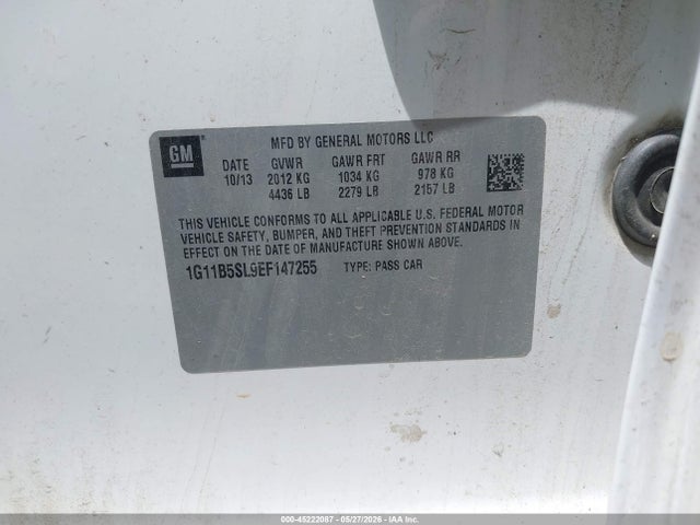 45222087 :رقم المزاد ، 1G11B5SL9EF147255 vin ، 2014 Chevrolet Malibu 1ls مزاد بيع