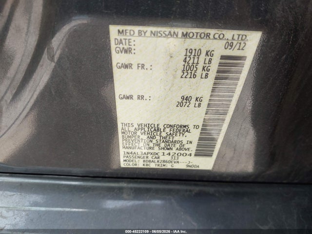 Aukcja sprzedaży 2013 Nissan Altima 2.5 S, vin: 1N4AL3APXDC142004, numer aukcji: 45222109