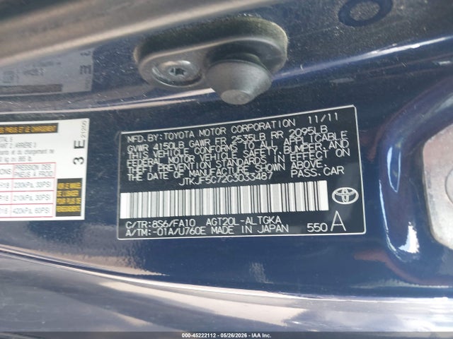 Aukcja sprzedaży 2012 Scion Tc, vin: JTKJF5C72C3033487, numer aukcji: 45222112