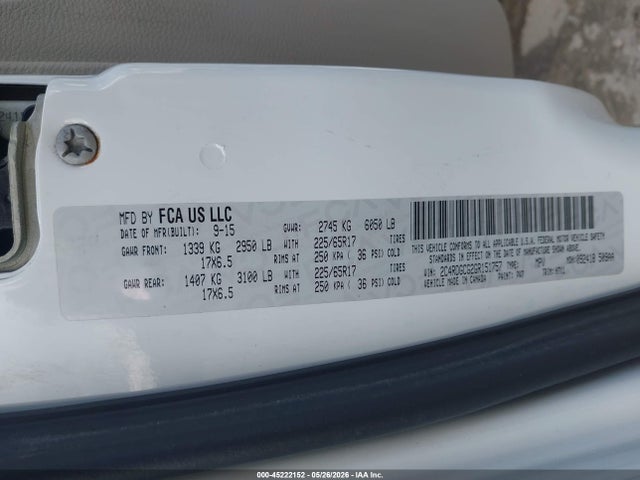 45222152 :رقم المزاد ، 2C4RDGCG2GR151757 vin ، 2016 Dodge Grand Caravan Sxt مزاد بيع