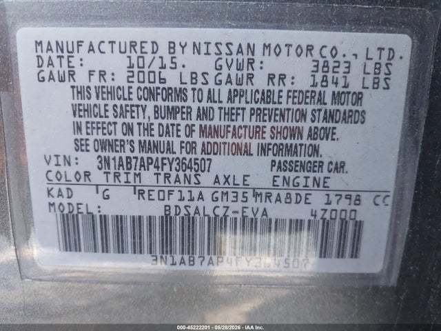 3N1AB7AP4FY364507 Nissan SENTRA S