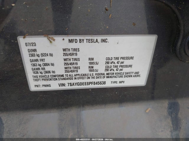 Продажа на аукционе авто 2023 Tesla Model Y, vin: 7SAYGDEE8PF845638, номер лота: 45222231