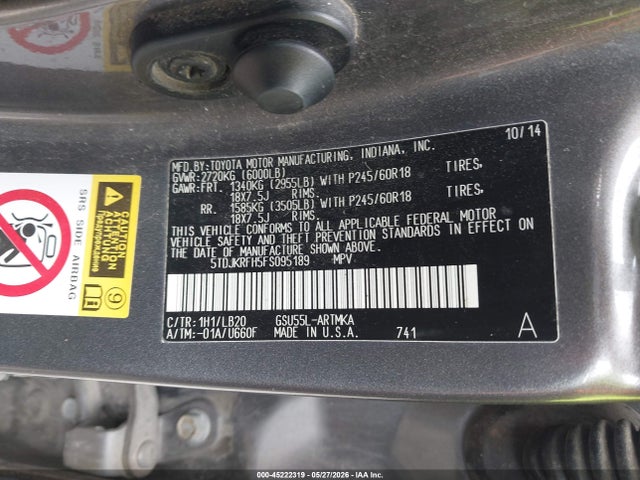 Toyota Highlander Xle V6 2015 5TDJKRFH5FS095189 Image 9