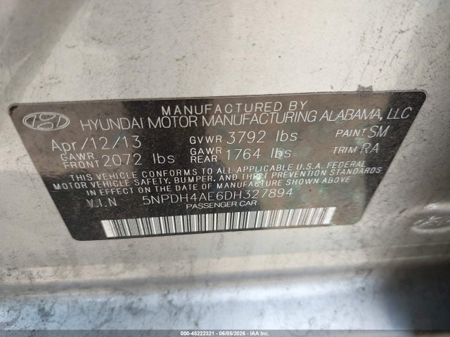 Aukcja sprzedaży 2013 Hyundai Elantra Gls, vin: 5NPDH4AE6DH327894, numer aukcji: 45222321