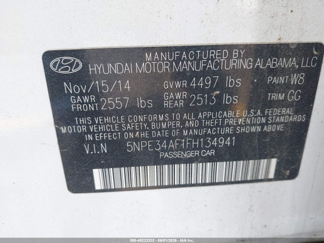 Aukcja sprzedaży 2015 Hyundai Sonata Limited, vin: 5NPE34AF1FH134941, numer aukcji: 45222332