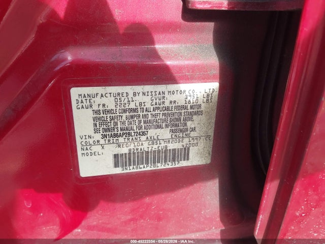 Aukcja sprzedaży 2011 Nissan Sentra 2.0s, vin: 3N1AB6AP2BL724357, numer aukcji: 45222334