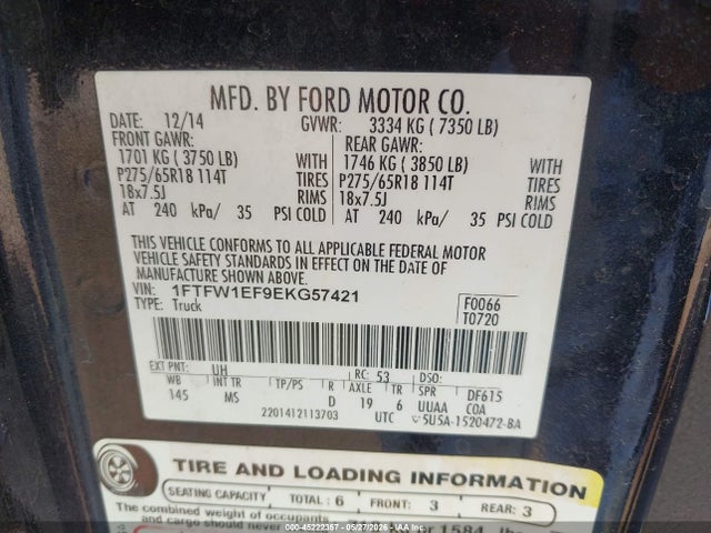 Продаж на аукціоні авто 2014 Ford F-150 Xlt, vin: 1FTFW1EF9EKG57421, номер лоту: 45222357
