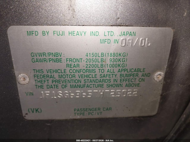Aukcja sprzedaży 2007 Subaru Forester 2.5x, vin: JF1SG63657H725022, numer aukcji: 45222421