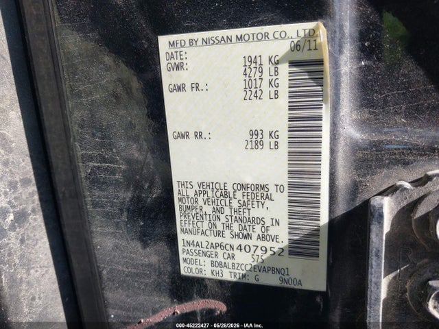 2012 Nissan Altima 2.5 S მანქანა იყიდება აუქციონზე, vin: 1N4AL2AP6CN407952, აუქციონის ნომერი: 45222427
