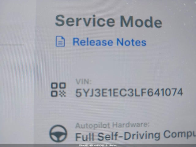 45222428 :رقم المزاد ، 5YJ3E1EC3LF641074 vin ، 2020 Tesla Model 3 Performance Dual Motor All-wheel Drive مزاد بيع