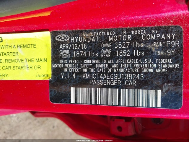 KMHCT4AE6GU138243 Hyundai ACCENT SE