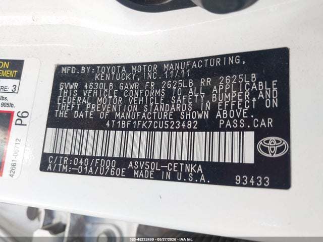 Aukcja sprzedaży 2012 Toyota Camry Le, vin: 4T1BF1FK7CU523482, numer aukcji: 45222499