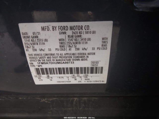 Ford EXPLORER XLT 2021 1FMSK7DH2MGA99733 Image 9