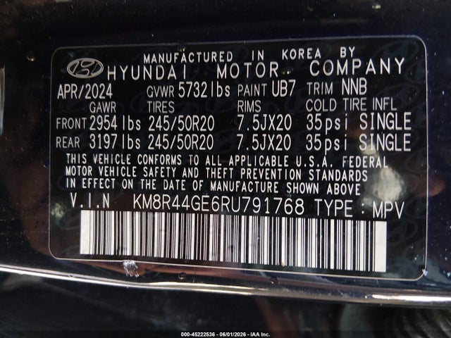 Aukcja sprzedaży 2024 Hyundai Palisade Sel, vin: KM8R44GE6RU791768, numer aukcji: 45222536
