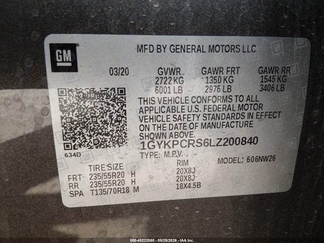 Aukcja sprzedaży 2020 Cadillac Xt6 Fwd Premium Luxury, vin: 1GYKPCRS6LZ200840, numer aukcji: 45222580