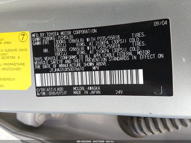 Продажа на аукционе авто 2005 Lexus Rx 330, vin: JTJHA31UX50076610, номер лота: 45222586