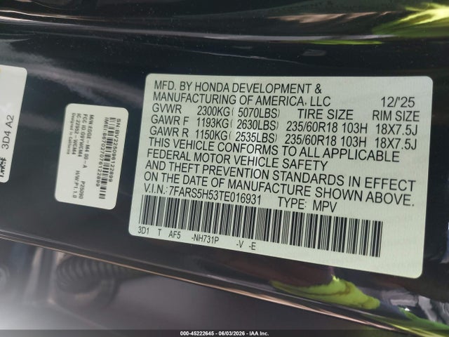 7FARS5H53TE016931 Honda Cr-v Hybrid 2wd Sport