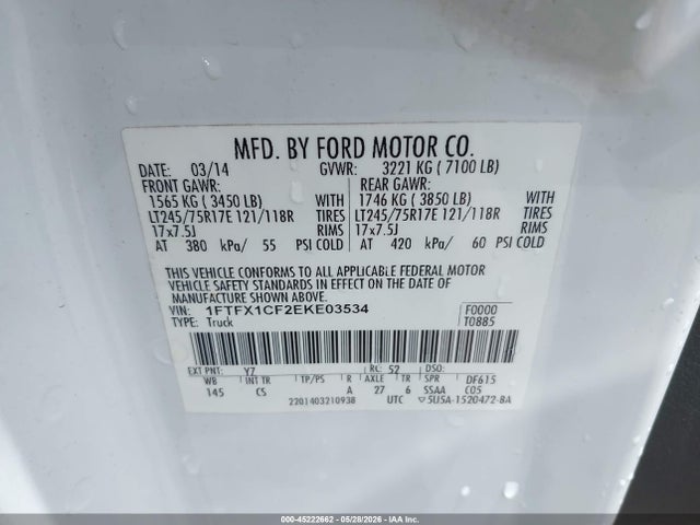 Aukcja sprzedaży 2014 Ford F-150 Xl, vin: 1FTFX1CF2EKE03534, numer aukcji: 45222662