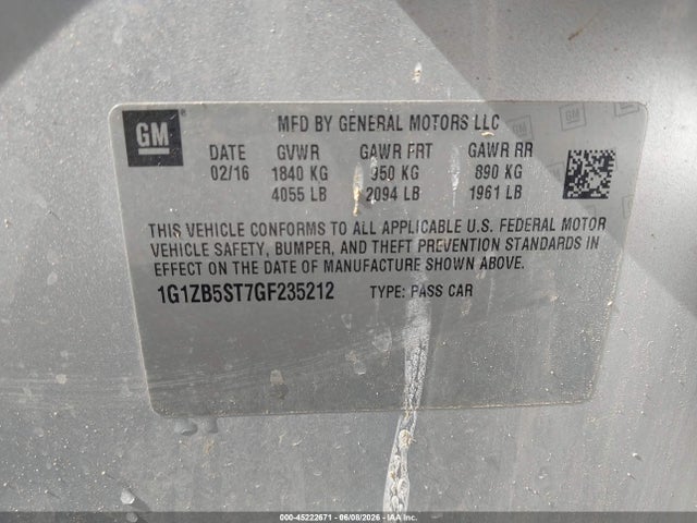 Aukcja sprzedaży 2016 Chevrolet Malibu Ls, vin: 1G1ZB5ST7GF235212, numer aukcji: 45222671