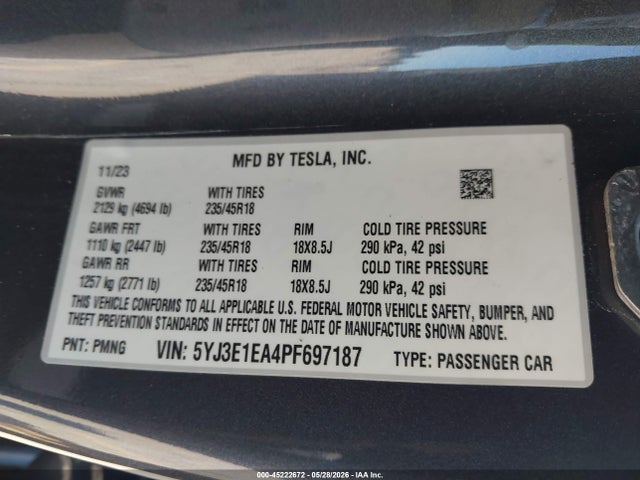 Tesla Model 3 Rear-wheel Drive 2023 5YJ3E1EA4PF697187 Image 9