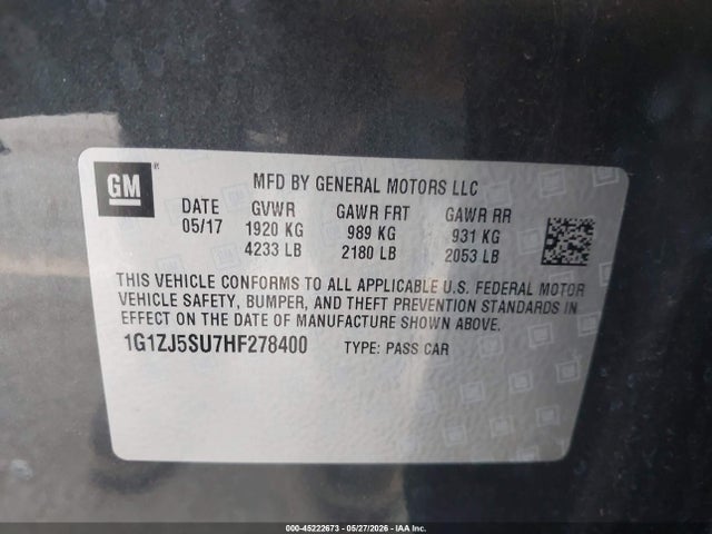 1G1ZJ5SU7HF278400 Chevrolet MALIBU HYBRID
