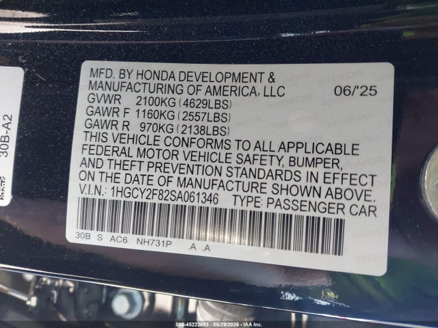 Продажа на аукционе авто 2025 Honda Accord Hybrid Touring, vin: 1HGCY2F82SA061346, номер лота: 45222693