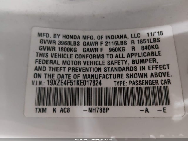 Honda INSIGHT EX 2019 19XZE4F51KE017824 Image 9
