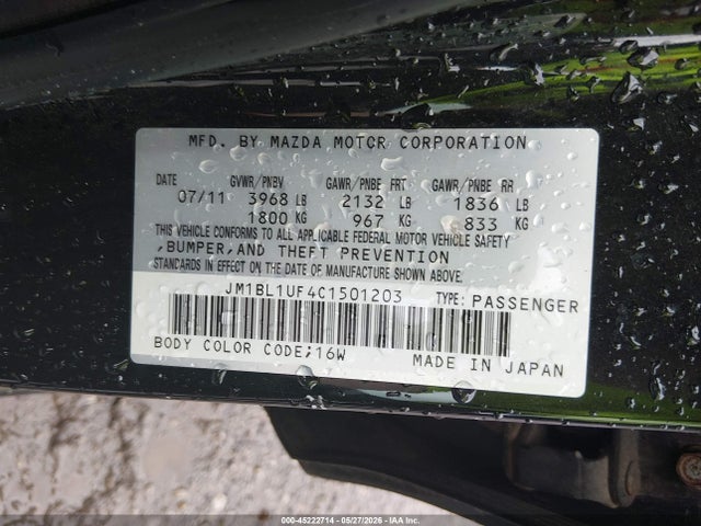 45222714 :رقم المزاد ، JM1BL1UF4C1501203 vin ، 2012 Mazda Mazda3 I Sport مزاد بيع