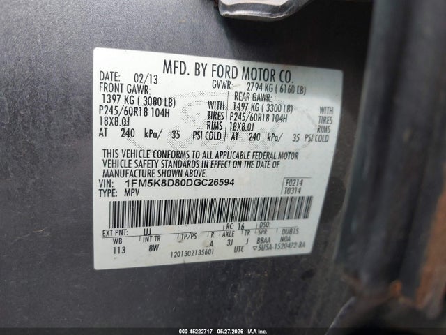 Продажа на аукционе авто 2013 Ford Explorer Xlt, vin: 1FM5K8D80DGC26594, номер лота: 45222717