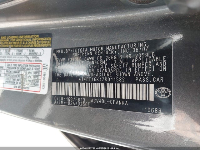 Aukcja sprzedaży 2007 Toyota Camry Le, vin: 4T4BE46K47R011582, numer aukcji: 45222738