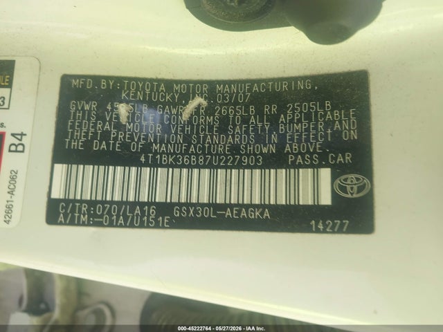 Продаж на аукціоні авто 2007 Toyota Avalon Xls, vin: 4T1BK36B87U227903, номер лоту: 45222764