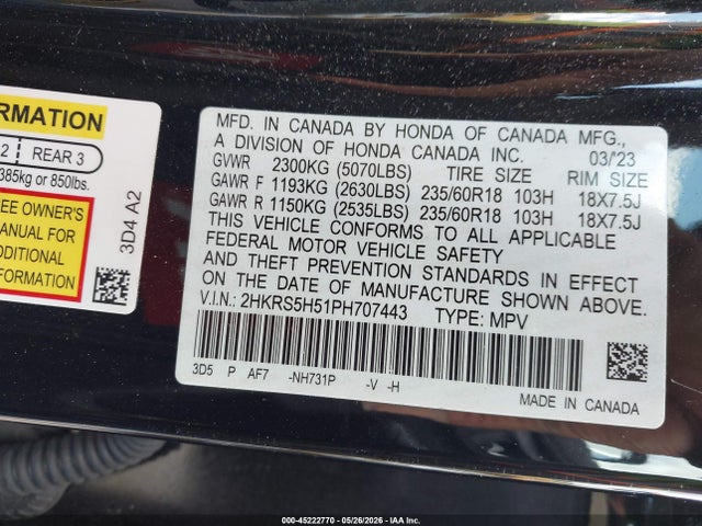 Aukcja sprzedaży 2023 Honda Cr-v Hybrid Sport, vin: 2HKRS5H51PH707443, numer aukcji: 45222770