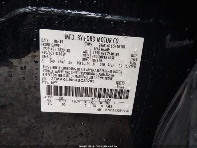 Ford EDGE SEL 2019 2FMPK4J96KBC30703 Image 9