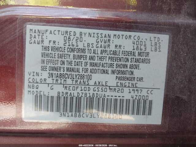 3N1AB8CV3LY288100 Nissan Sentra Sv Xtronic Cvt