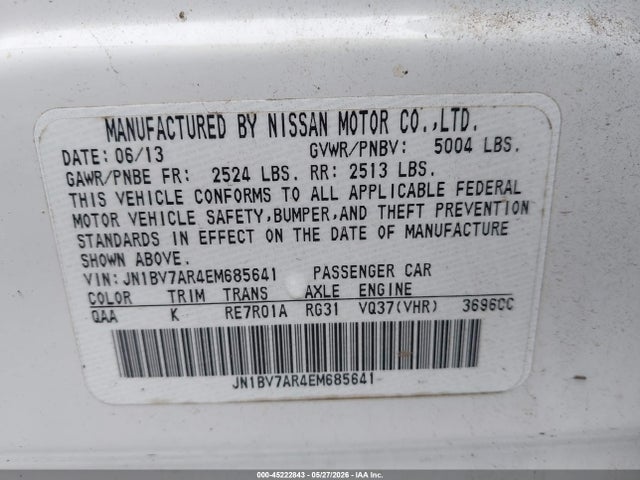 45222843 :رقم المزاد ، JN1BV7AR4EM685641 vin ، 2014 Infiniti Q50 Sport مزاد بيع