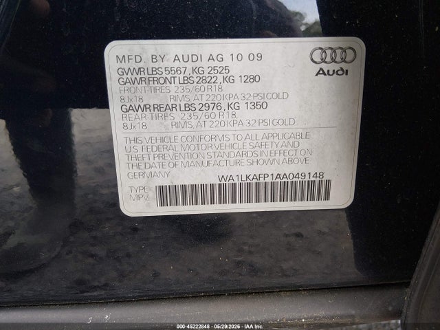 Aukcja sprzedaży 2010 Audi Q5 Premium Plus, vin: WA1LKAFP1AA049148, numer aukcji: 45222848