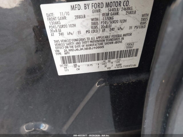 Продаж на аукціоні авто 2011 Lincoln Mkx, vin: 2LMDJ6JK3BBJ10995, номер лоту: 45222877
