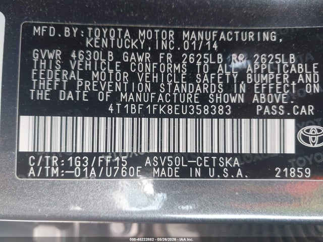 Продаж на аукціоні авто 2014 Toyota Camry Se, vin: 4T1BF1FK8EU358383, номер лоту: 45222882