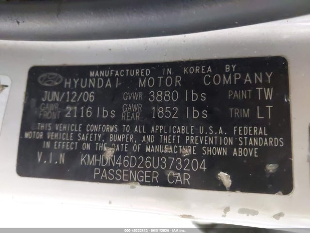 Продажа на аукционе авто 2006 Hyundai Elantra Gls/limited, vin: KMHDN46D26U373204, номер лота: 45222883