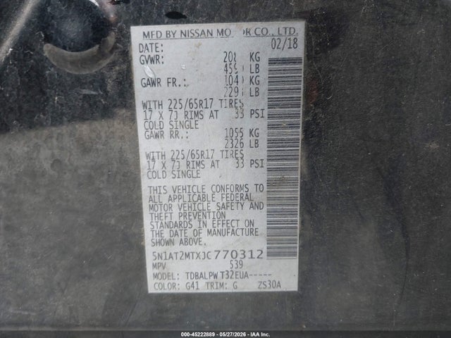 Продаж на аукціоні авто 2018 Nissan Rogue S, vin: 5N1AT2MTXJC770312, номер лоту: 45222889