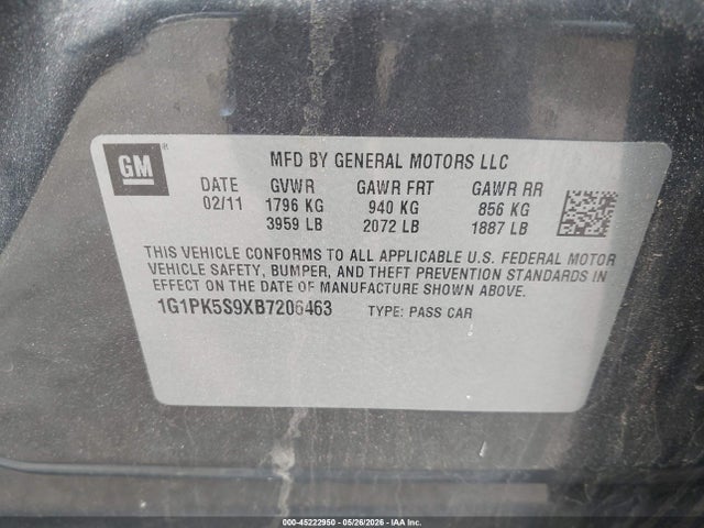 Продажа на аукционе авто 2011 Chevrolet Cruze Eco, vin: 1G1PK5S9XB7206463, номер лота: 45222950