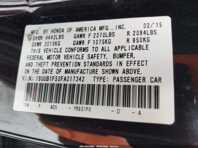 Aukcja sprzedaży 2015 Acura Tlx Tech, vin: 19UUB1F50FA017342, numer aukcji: 45222952
